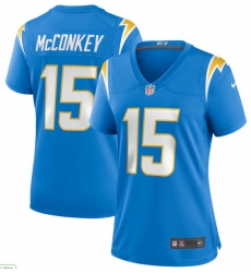 Women Los Angeles Chargers 15 Ladd McConkey Light Blue 2024 F U S E Draft Vapor Limited Stitched Football Jersey
