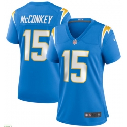 Women Los Angeles Chargers 15 Ladd McConkey Light Blue 2024 F U S E Draft Vapor Limited Stitched Football Jersey