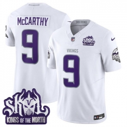 Men Minnesota Vikings 9 J J  McCarthy White 2025 F U S E  Winter Warrior Skol Patch Vapor Limited Stitched Football Jersey
