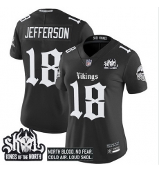 Women Minnesota Vikings 18 Justin Jefferson Black 2025 Kings of the North Patch Gothic Norseblood Edition Vapor Untouchable Limited Stitched Football Jerse Women Minnesota Vikings 18 Justin Jefferson Black 2025 Kings of the North Patch Gothic Norseblood Edition Vapor Untouchable Limited Stitched Football Jerse