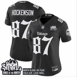 Women Minnesota Vikings 87 T J Hockenson Black 2025 Kings of the North Patch Gothic Norseblood Edition Vapor Untouchable Limited Stitched Football Jersey