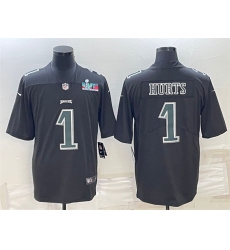 Men Philadelphia Eagles 1 Jalen Hurts Black Green Super Bowl LVII Patch Vapor Untouchable Limited Stitched Jersey