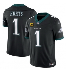 Men Philadelphia Eagles 1 Jalen Jurts Black 2025 F U S E  With 4 Star C Patch Vapor Untouchable Limited Throwback Stitched Football Jersey