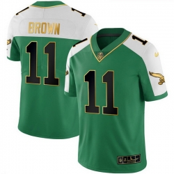 Men Philadelphia Eagles  11 A J  Brown Kelly Green Alternate Gold Stitched Football Jersey