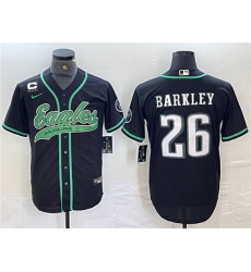 Men Philadelphia Eagles 26 Saquon Barkley Black With 3 star C Patch Cool Base Baseball Stitched Jersey