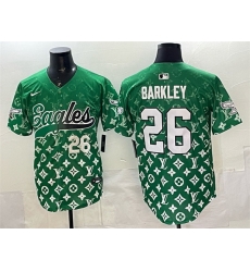Men Philadelphia Eagles 26 Saquon Barkley Green With Patch Limited Stitched Baseball Jersey Men Philadelphia Eagles 26 Saquon Barkley Green With Patch Limited Stitched Baseball Jersey