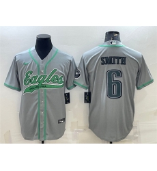 Men Philadelphia Eagles 6 DeVonta Smith Gray With Patch Cool Base Stitched Baseball Jersey