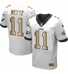 Mens Nike Philadelphia Eagles 11 Carson Wentz Elite WhiteGold NFL Jersey