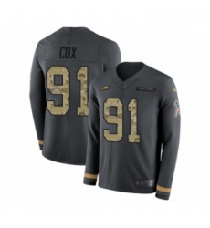 Mens Nike Philadelphia Eagles 91 Fletcher Cox Limited Black Salute to Service Therma Long Sleeve NFL Jersey