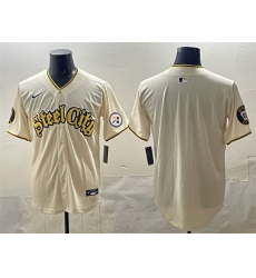 Men Pittsburgh Steelers Blank Cream 412 Patch Vapor Premier Limited Stitched Baseball Jersey