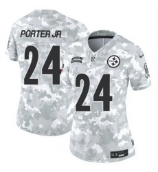 Women Pittsburgh Steelers 24 Joey Porter Jr  2024 F U S E Arctic Camo Salute To Service Limited Stitched Football Jersey