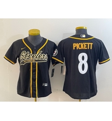 Women Pittsburgh Steelers 8 Kenny Pickett Black With Patch Cool Base Stitched Baseball Jersey 