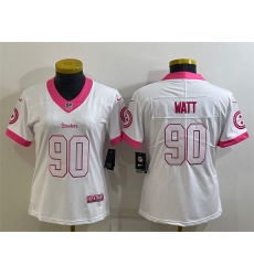 Women Pittsburgh Steelers 90 T  J  Watt White Pink Vapor Untouchaable Limited Stitched Jersey