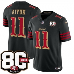 Men San Francisco 49ers  11 Brandon Aiyuk Black 80th Anniversary Patch  Rivalries  2026 F U S E  Vapor Untouchabl Limited Stitched Football Jersey