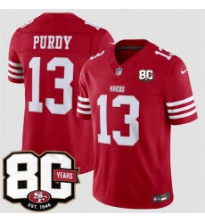 Men San Francisco 49ers 13 Brock Purdy Red 80th Anniversary Patch 2026 F U S E Vapor Untouchabl2026 F U S E Vapor Untouchable Limited Stitched Football Men San Francisco 49ers 13 Brock Purdy Red 80th Anniversary Patch 2026 F U S E Vapor Untouchabl2026 F U S E Vapor Untouchable Limited Stitched Football