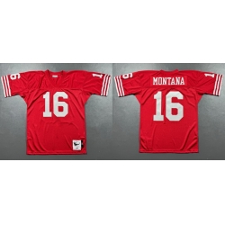 Men San Francisco 49ers 16 Joe Montana Red 1989 Stitched Football Jersey