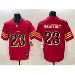 Men San Francisco 49ers 23 Christian McCaffrey Red Gold 2025 F U S E Rivalries Vapor Limited Stitched Football Jersey