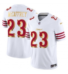 Men San Francisco 49ers 23 Christian McCaffrey White Gold 2025 F U S E Rivalries Vapor Limited Stitched Football Jersey