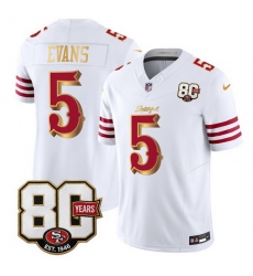 Men San Francisco 49ers  5 Mike Evans White Gold 80th Anniversary Patch  Rivalries  2026 F U S E  Vapor Untouchabl Limited Stitched Football Jersey