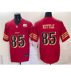 Men San Francisco 49ers  85 George kittle Red Gold 80th Anniversary Patch  Rivalries  2026 F U S E  Vapor Untouchabl Limited Stitched Football Jersey