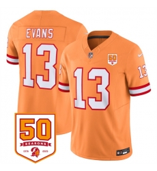 Men Tampa Bay Buccaneers 13 Mike Evans Orange 2025 F U S E  50th Anniversary Patch Vapor Limited Stitched Jersey