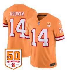 Men Tampa Bay Buccaneers 14 Chris Godwin Orange 2025 F U S E  50th Anniversary Patch Vapor Limited Stitched Jersey