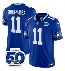Men Seattle Seahawks 11 Jaxon Smith Njigba Royal 2025 F U S E 50th Anniversary Patch Throwback Vapor Limited Stitched Football Jersey