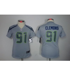 Women Nike Seattle Seahawks #91 Chris Clemons Grey Color NFL LIMITED Jerseys