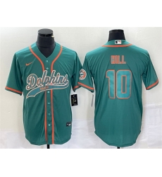 Men Miami Dolphins 10 Tyreek Hill Aqua Cool Base Stitched Baseball Jersey