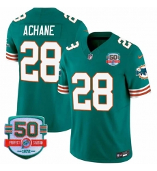 Men Miami Dolphins 28 De 27Von Achane Aqua F U S E With 50th Perfect Season Patch Vapor Limited Stitched Football Jersey