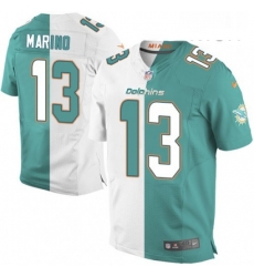 Mens Nike Miami Dolphins 13 Dan Marino Elite Aqua GreenWhite Split Fashion NFL Jersey