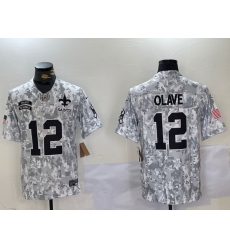 Men New Orleans Saints 12 Chris Olave 2024 F U S E Arctic Camo Salute To Service Limited Stitched Football Jersey