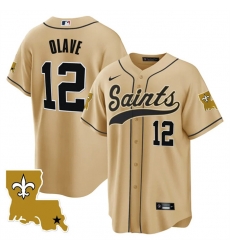 Men New Orleans Saints 12 Chris Olave Gold 1987 Legacy Cool Base Stitched Baseball Jersey