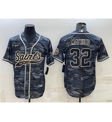 Men New Orleans Saints 32 Tyrann Mathieu Grey Camo With Patch Cool Base Stitched Baseball Jerse