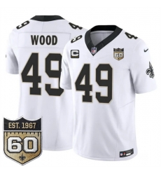 Men New Orleans Saints  49 Zach Wood White 2026 F U S E With 4 Star C Patch And 60th Anniversary Patch Vapor Limited Football Stitched Jersey