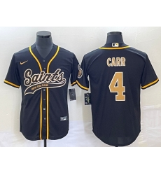 Men's New Orleans Saints #4 Derek Carr Black With Patch Cool Base Stitched Baseball Jersey