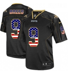 Mens Nike New Orleans Saints 9 Drew Brees Elite Black USA Flag Fashion NFL Jersey