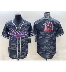 Men New York Giants Grey Camo Team Big Logo With Patch Cool Base Stitched Baseball Jersey