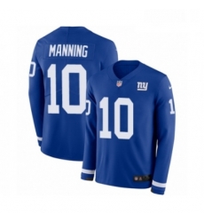 Youth Nike New York Giants 10 Eli Manning Limited Royal Blue Therma Long Sleeve NFL Jersey