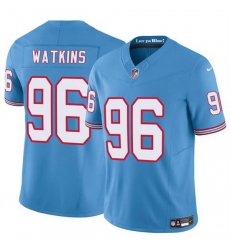 Men Tennessee Titans 96 Carlos Watkins Blue 2025 F U S E Throwback Vapor Limited Stitched Football Jersey Men Tennessee Titans 96 Carlos Watkins Blue 2025 F U S E Throwback Vapor Limited Stitched Football Jersey
