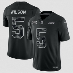 Men New York Jets  5 Garrett Wilson Black F U S E  2026 Salute to Service Limited Stitched Football Jersey