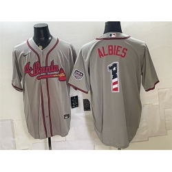 Men Atlanta Braves  1 Ozzie Albies Grey USA 250 Fourth of July Home Stadium Stitched Baseball Jersey