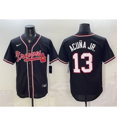 Men Atlanta Braves 13 Ronald Acuna Jr 2026 Fashion Replica Black Out Stitched Baseball Jersey Men Atlanta Braves 13 Ronald Acuna Jr 2026 Fashion Replica Black Out Stitched Baseball Jersey