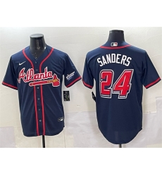 Men Atlanta Braves 24 Deion Sanders Navy 2025 Speedway Classic Alternate Stitched Baseball Jersey