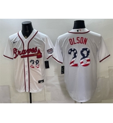 Men Atlanta Braves  28 Matt Olson White USA 250 Fourth of July Home Stadium Stitched Baseball Jersey