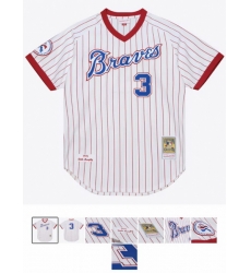 Men Atlanta Braves #3 Mitchell And Ness White Red Strips Jersey