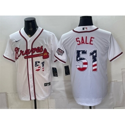 Men Atlanta Braves  51 Chris Sale White USA 250 Fourth of July Home Stadium Stitched Baseball Jersey