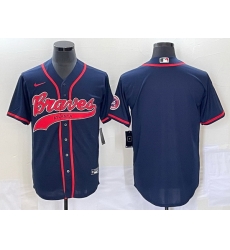 Men Atlanta Braves Blank Navy Cool Base With Patch Stitched Baseball Jersey