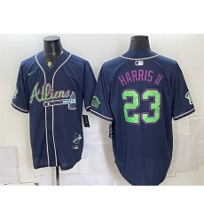 Men Atlanta Braves Michael Harris II Navy Galaxy With Outkast Patch Vapor Limited Stitched Baseball Jersey Men Atlanta Braves Michael Harris II Navy Galaxy With Outkast Patch Vapor Limited Stitched Baseball Jersey