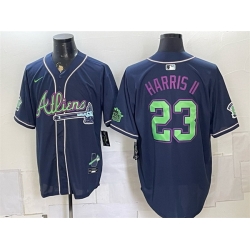 Men Atlanta Braves  Michael Harris II Navy Galaxy With Outkast Patch Vapor Limited Stitched Baseball Jersey
